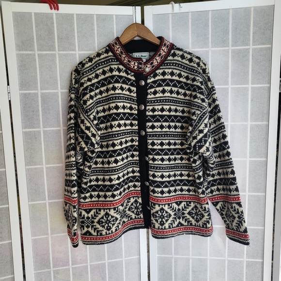 Vintage Norwegian Fair Isle Wool Cardigan Sweater Made in USA Sz M